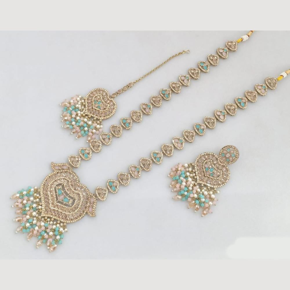 JCM Gold Plated Crystal And Pota Stone And Pearls Beads Long Necklace Set