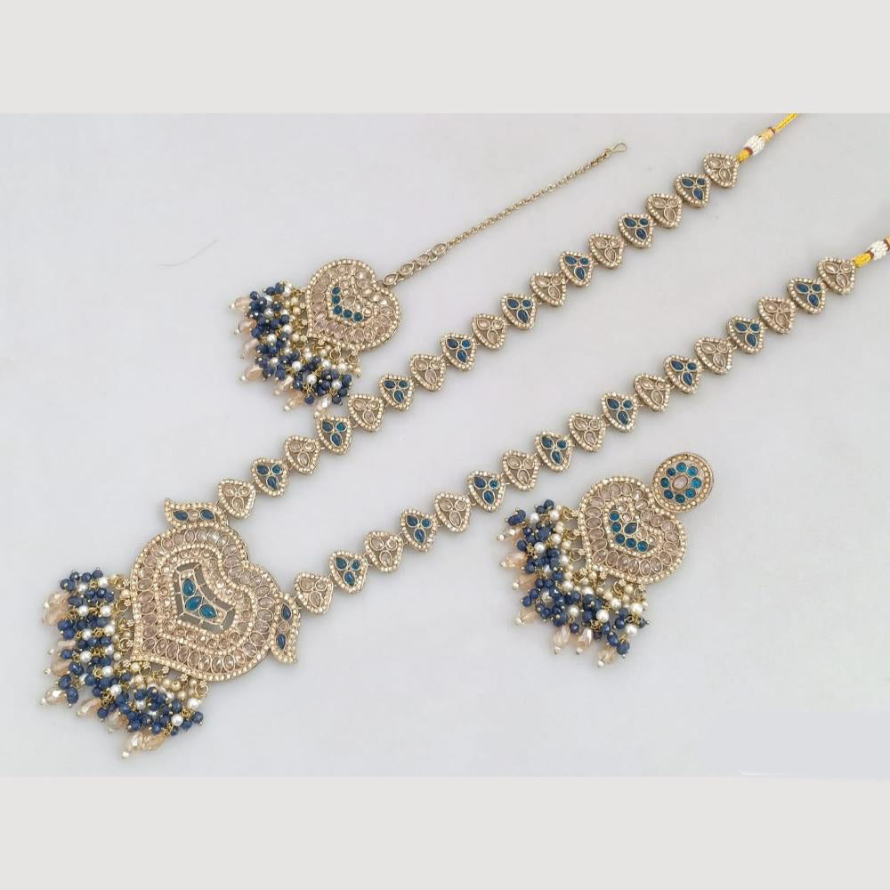 JCM Gold Plated Crystal And Pota Stone And Pearls Beads Long Necklace Set
