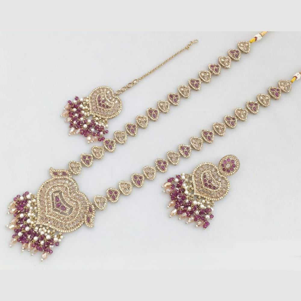 JCM Gold Plated Crystal And Pota Stone And Pearls Beads Long Necklace Set