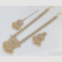 JCM Gold Plated Crystal And Pota Stone And Pearls Beads Long Necklace Set