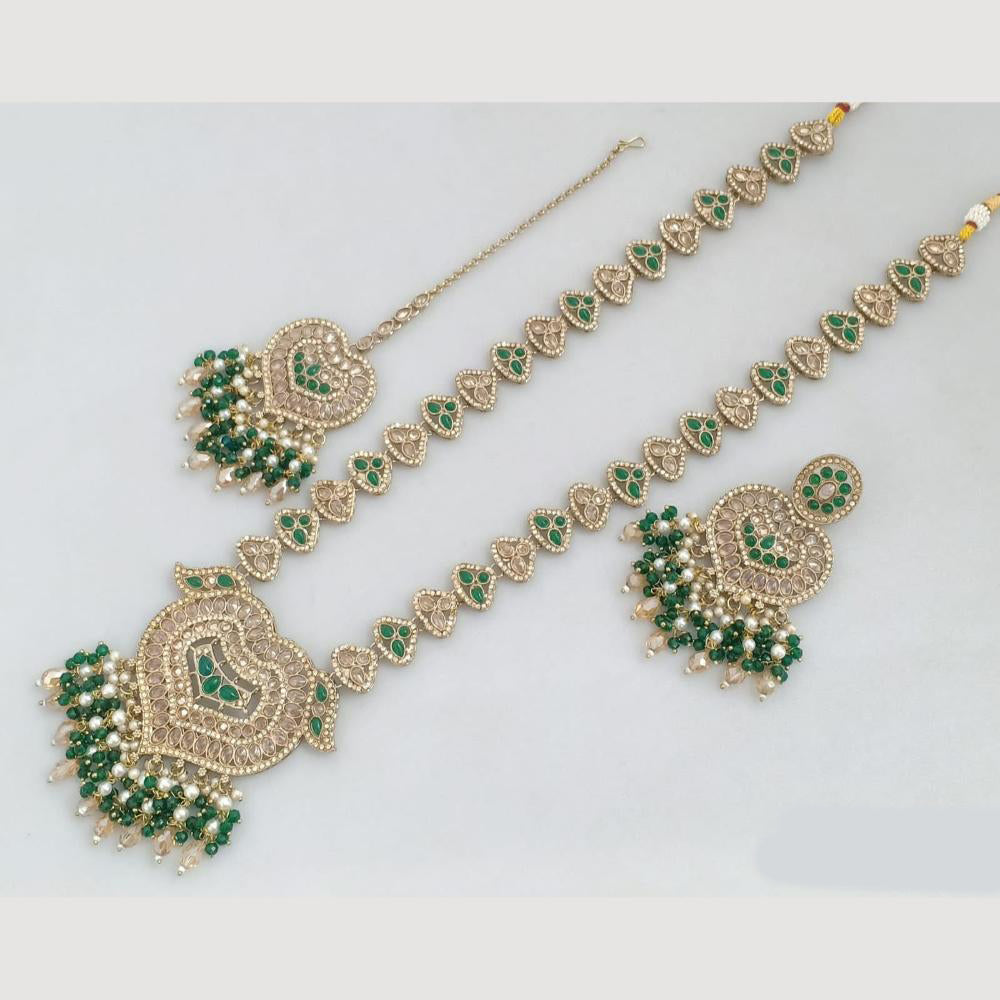 JCM Gold Plated Crystal And Pota Stone And Pearls Beads Long Necklace Set