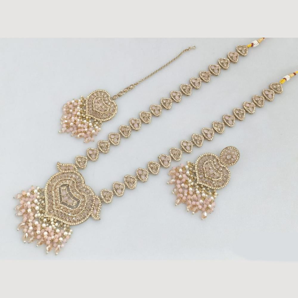JCM Gold Plated Crystal And Pota Stone And Pearls Beads Long Necklace Set