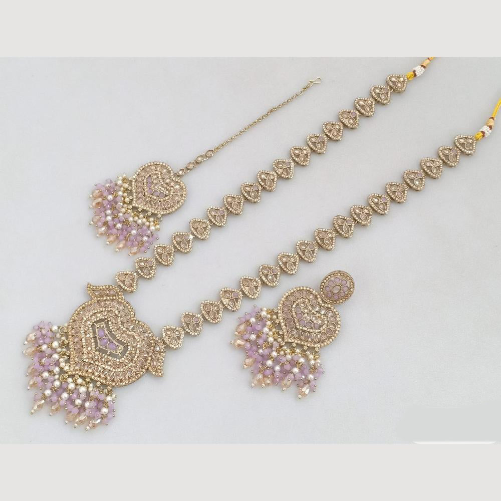 JCM Gold Plated Crystal And Pota Stone And Pearls Beads Long Necklace Set