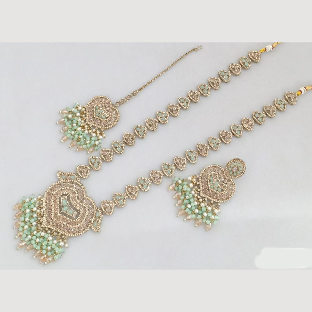 JCM Gold Plated Crystal And Pota Stone And Pearls Beads Long Necklace Set