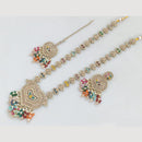 JCM Gold Plated Crystal And Pota Stone And Pearls Beads Long Necklace Set