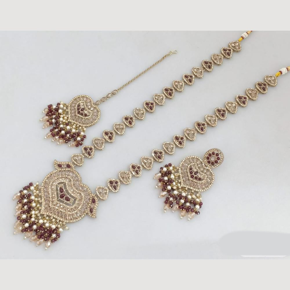 JCM Gold Plated Crystal And Pota Stone And Pearls Beads Long Necklace Set