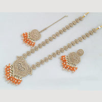 JCM Gold Plated Crystal And Pota Stone And Pearls Beads Long Necklace Set