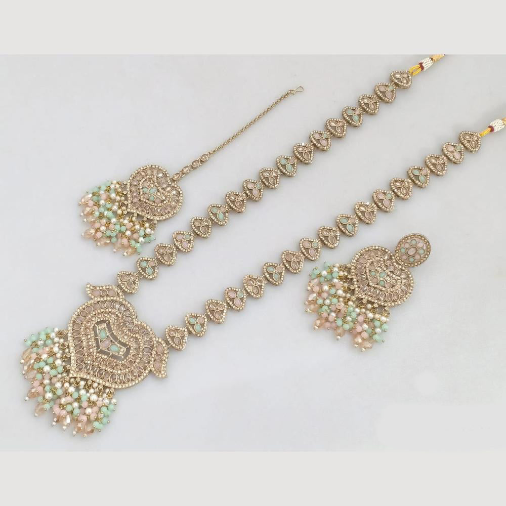 JCM Gold Plated Crystal And Pota Stone And Pearls Beads Long Necklace Set