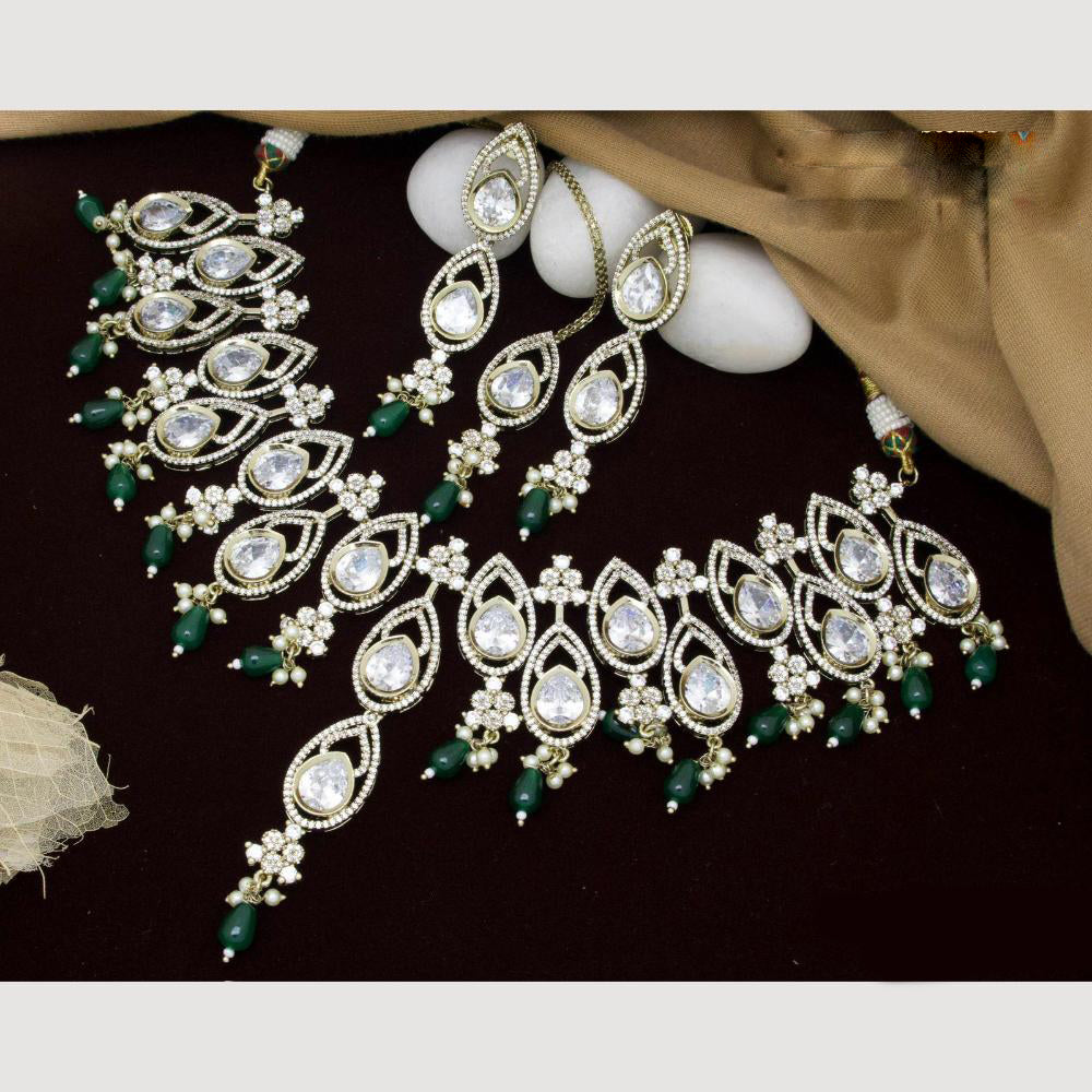 JCM Gold Plated Polki Kundan Stone And Beads Necklace Set