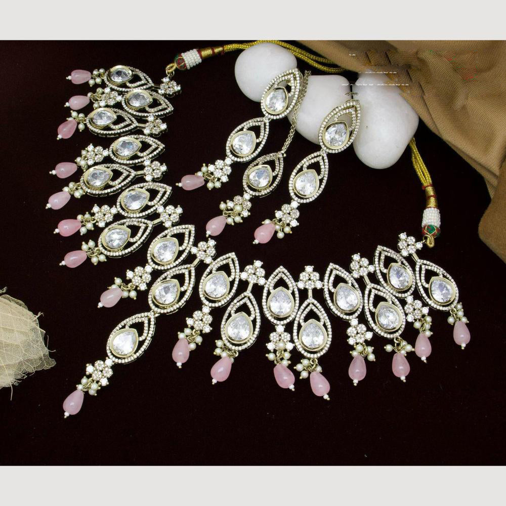 JCM Gold Plated Polki Kundan Stone And Beads Necklace Set