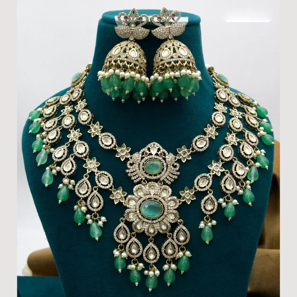 JCM Gold Plated Polki Kundan Stone And Beads Necklace Set