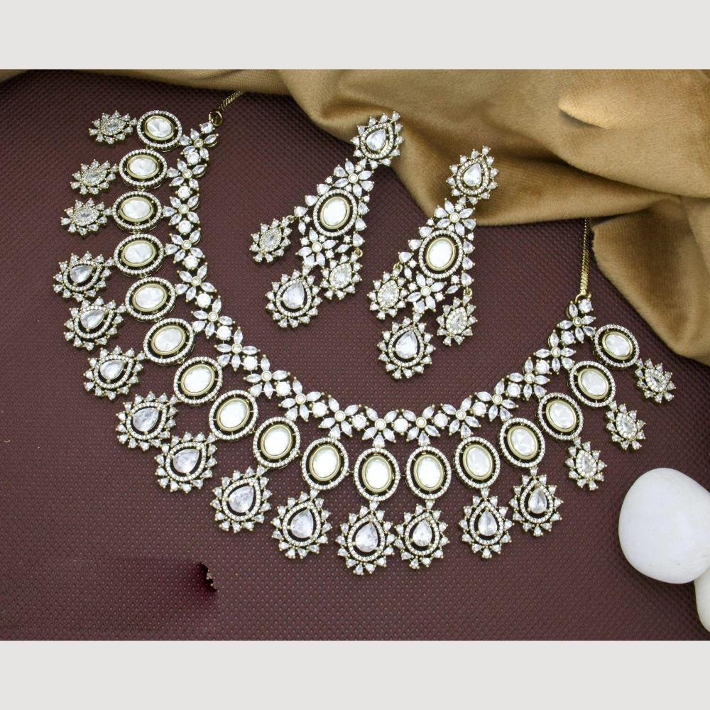 JCM Gold Plated Polki Kundan Stone Necklace Set
