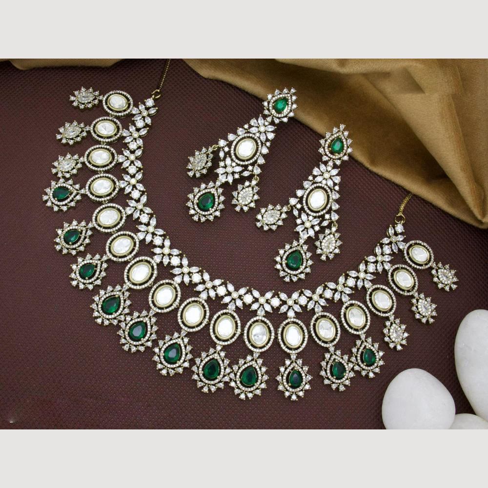 JCM Gold Plated Polki Kundan Stone Necklace Set