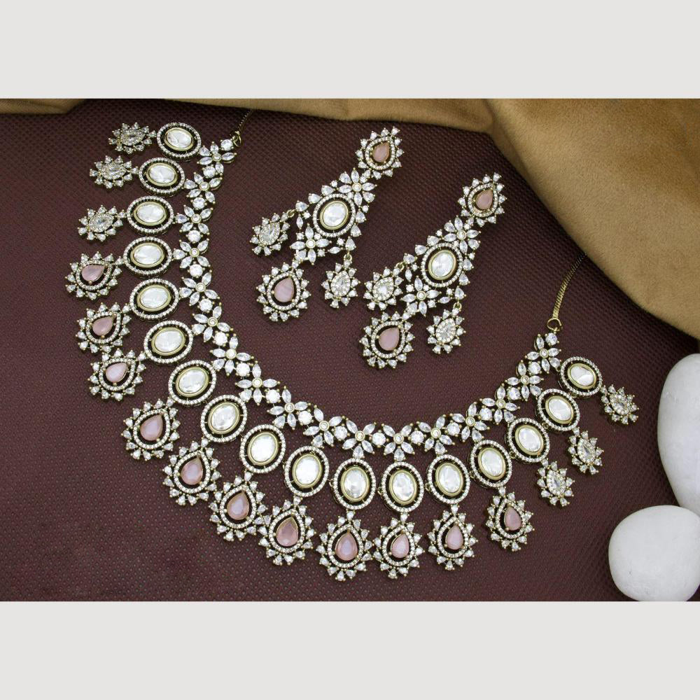 JCM Gold Plated Polki Kundan Stone Necklace Set
