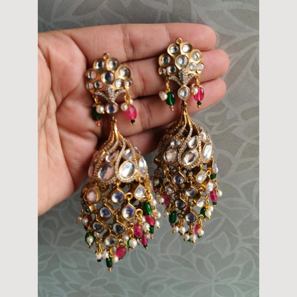 JCM Gold Plated Kundan And Beads Jhumki Earrings
