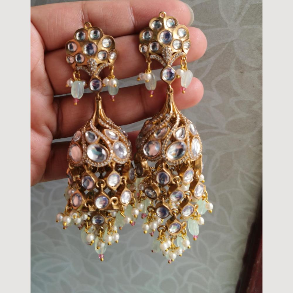 JCM Gold Plated Kundan And Beads Jhumki Earrings