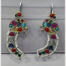 JCM 2 Tone Plated Pota Stone And Pearls Dangler Earrings