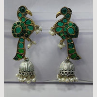 JCM 2 Tone Plated Pota Stone And Pearls Dangler Earrings