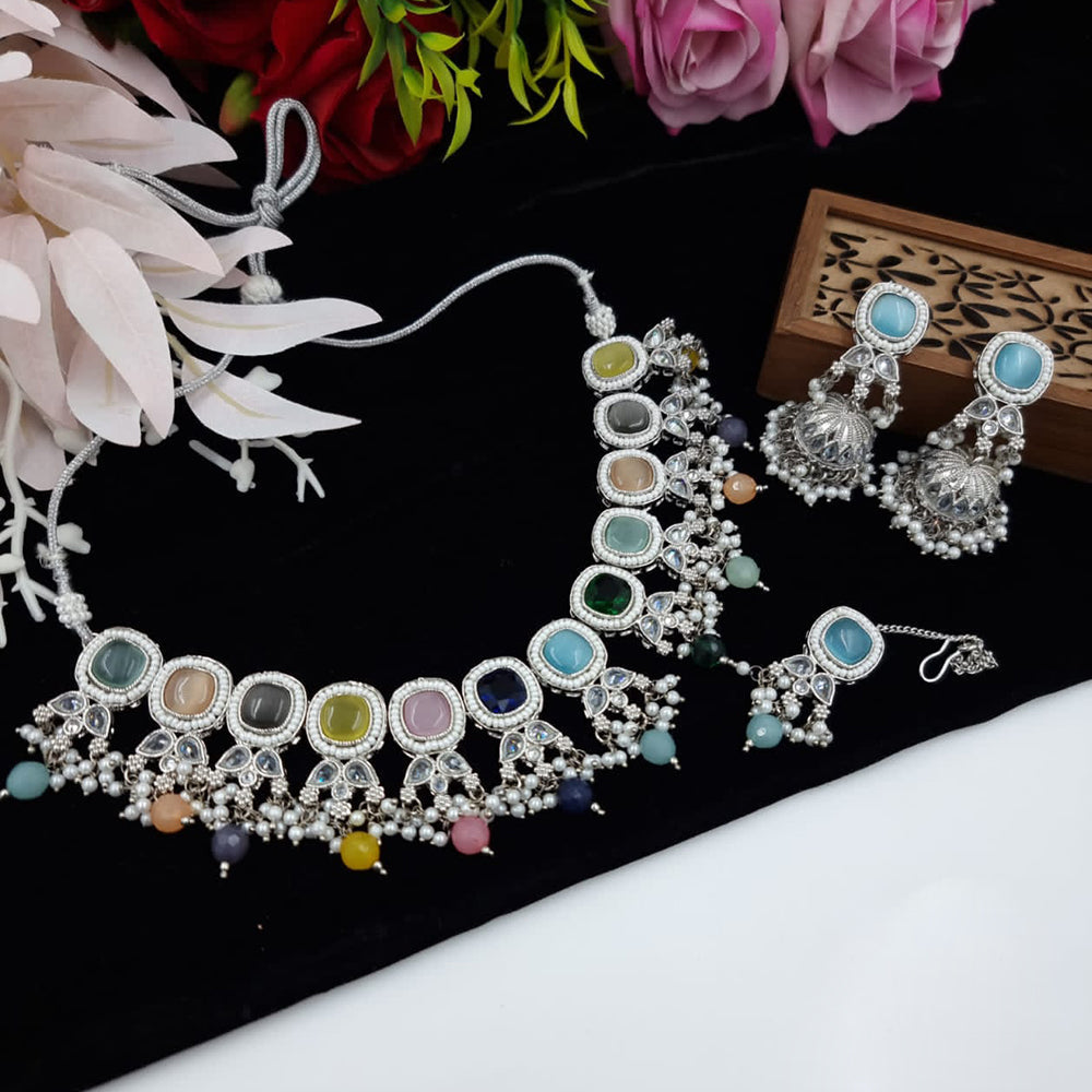 JCM Gold Plated Crystal Stone And Beads Necklace Set
