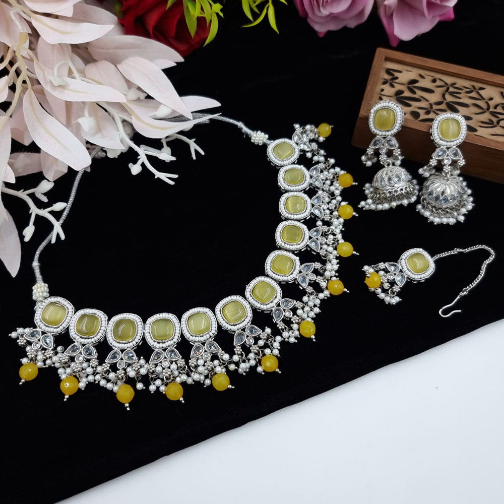 JCM Gold Plated Crystal Stone And Beads Necklace Set