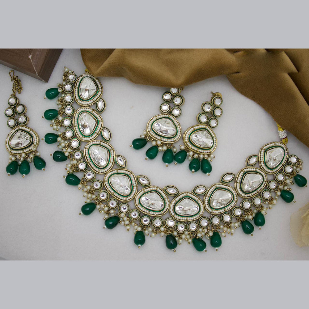 JCM Gold Plated Kundan Beads And Pearl Necklace Set