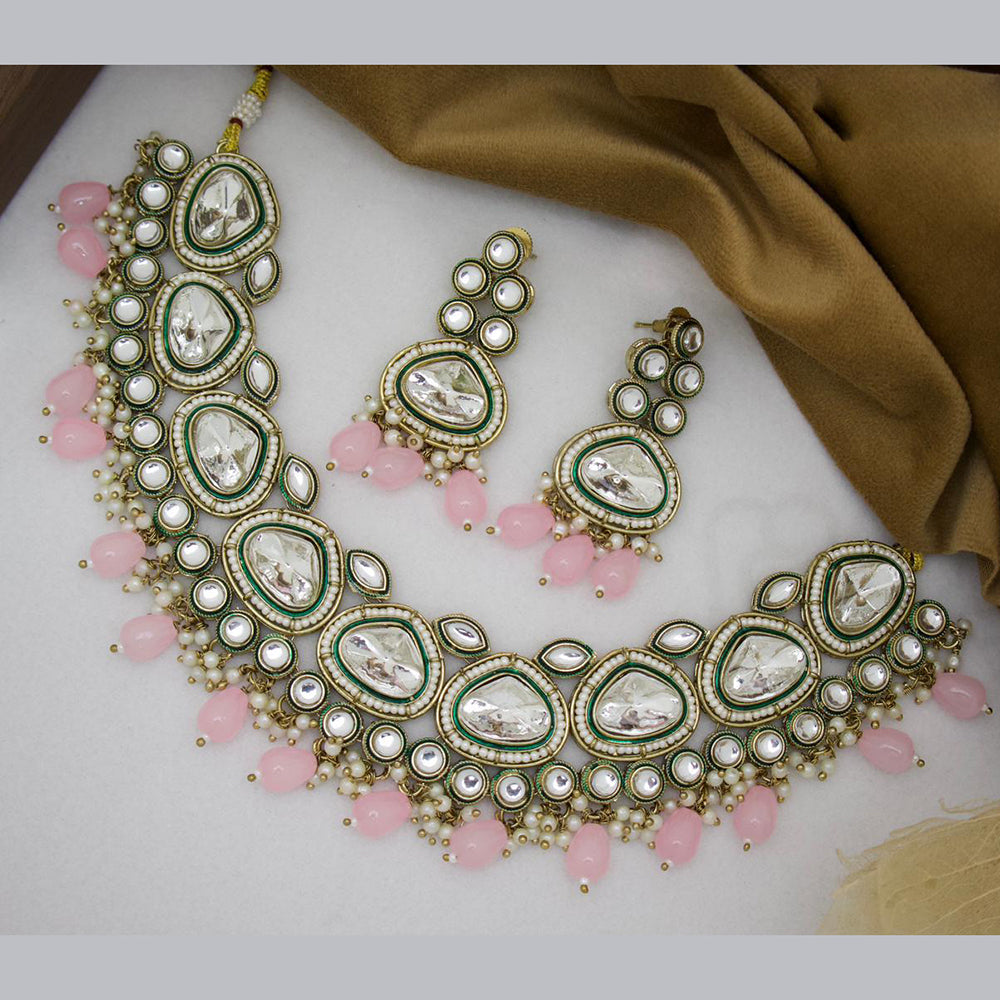 JCM Gold Plated Kundan Beads And Pearl Necklace Set