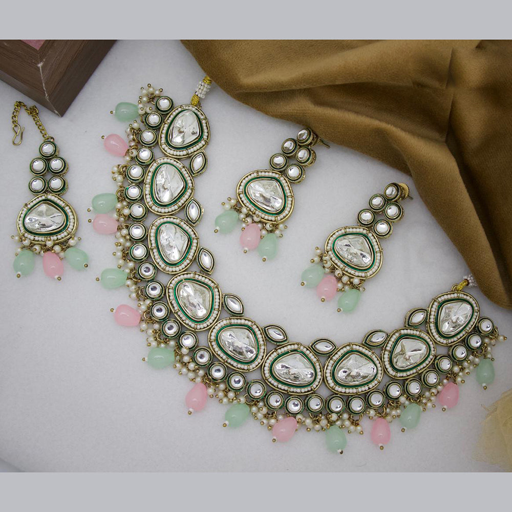 JCM Gold Plated Kundan Beads And Pearl Necklace Set