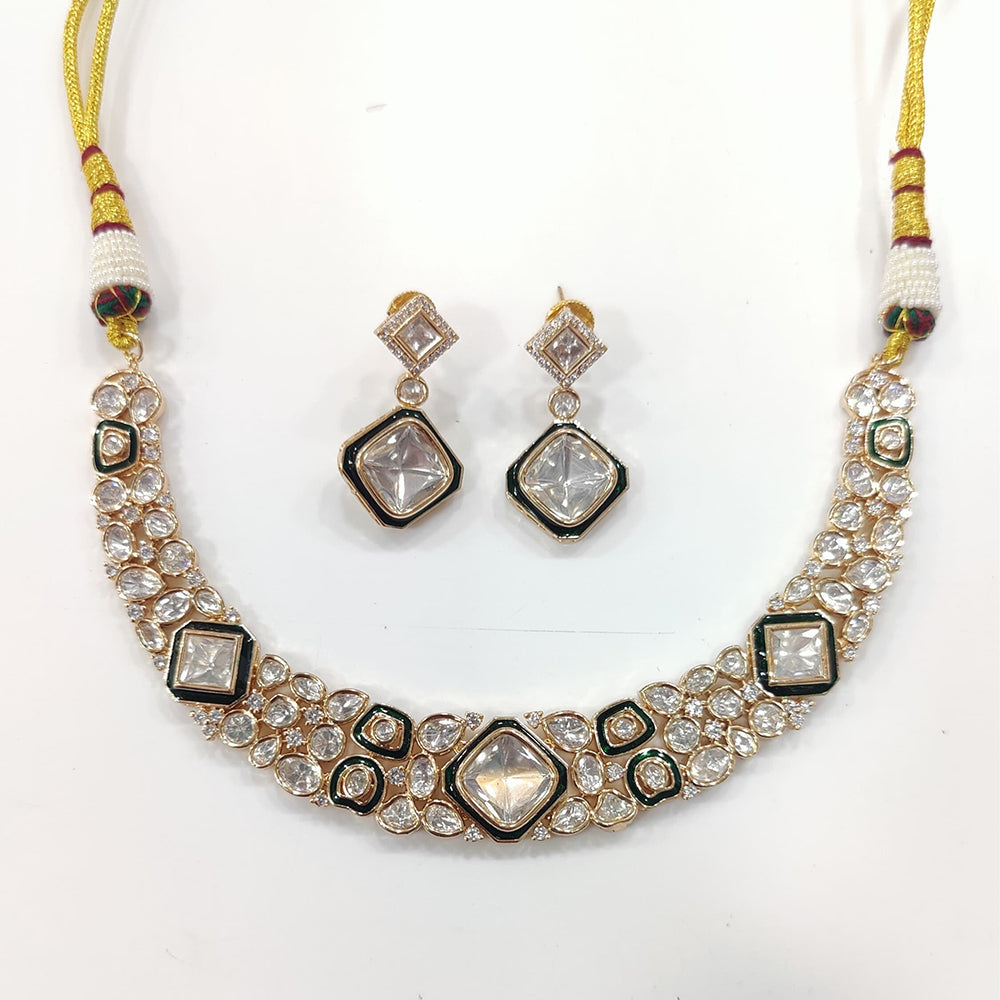 JCM Gold Plated Polki Kundan Stone Necklace Set