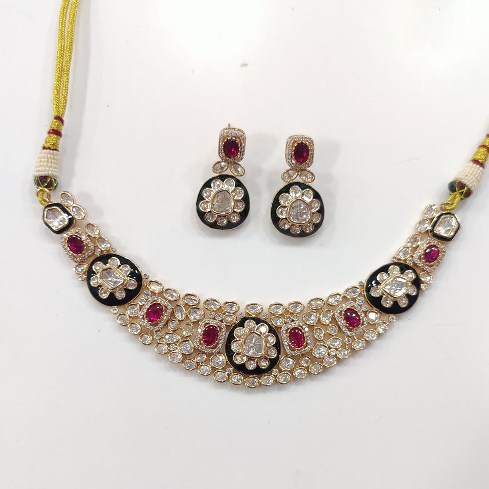 JCM Gold Plated Polki Kundan Stone Necklace Set