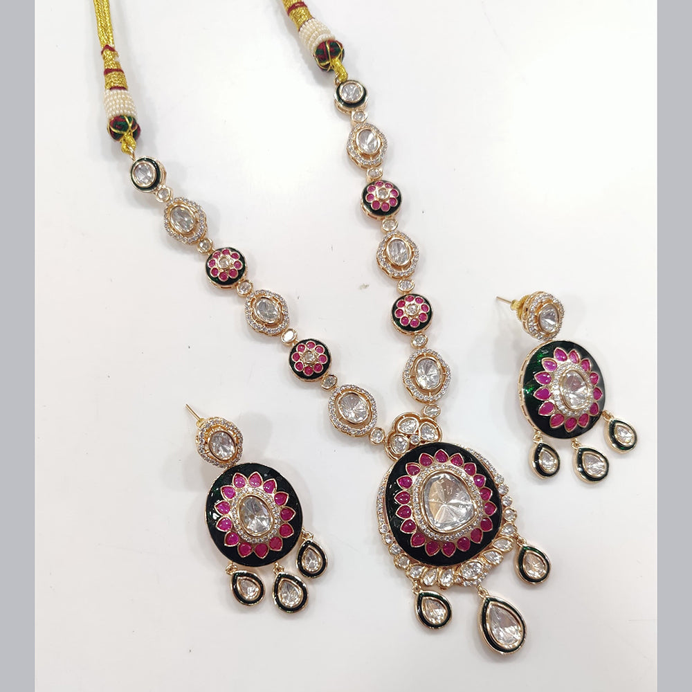 JCM Gold Plated Polki Kundan Stone Necklace Set