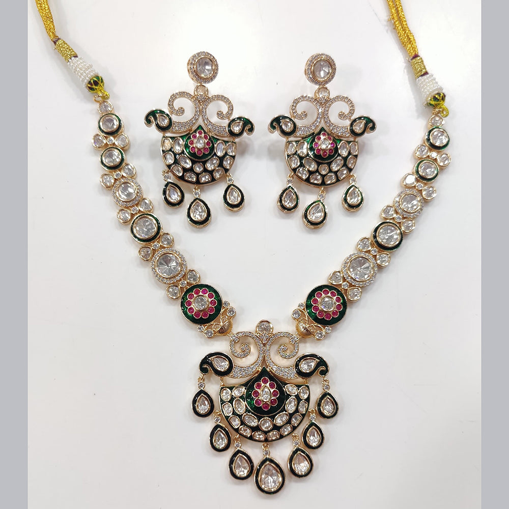JCM Gold Plated Polki Kundan Stone Necklace Set