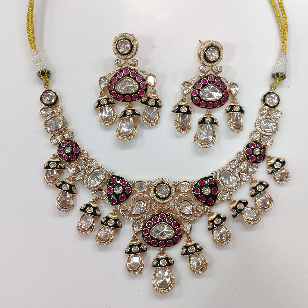 JCM Gold Plated Polki Kundan Stone Necklace Set