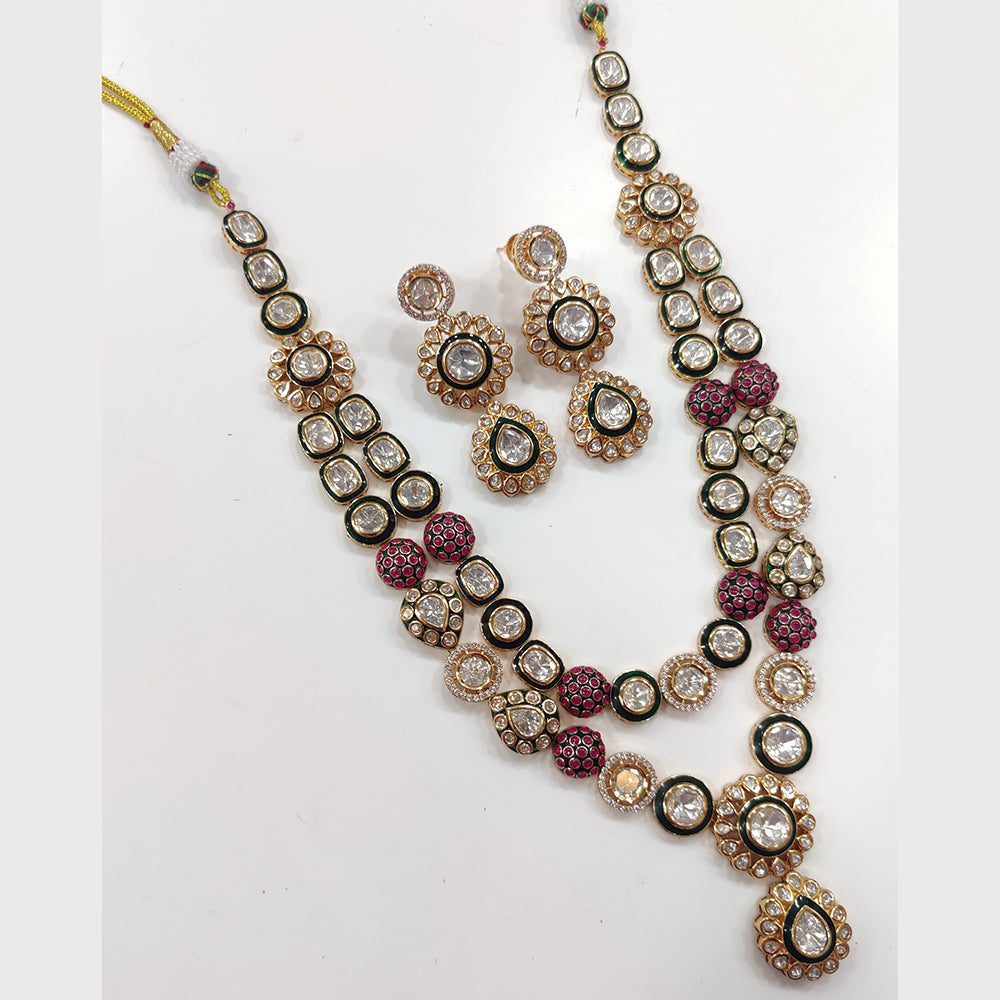 JCM Gold Plated Polki Kundan Stone Necklace Set