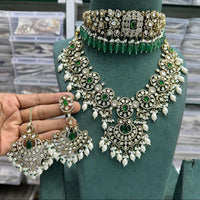 JCM Gold Plated Polki Kundan Stone Double Necklace Set