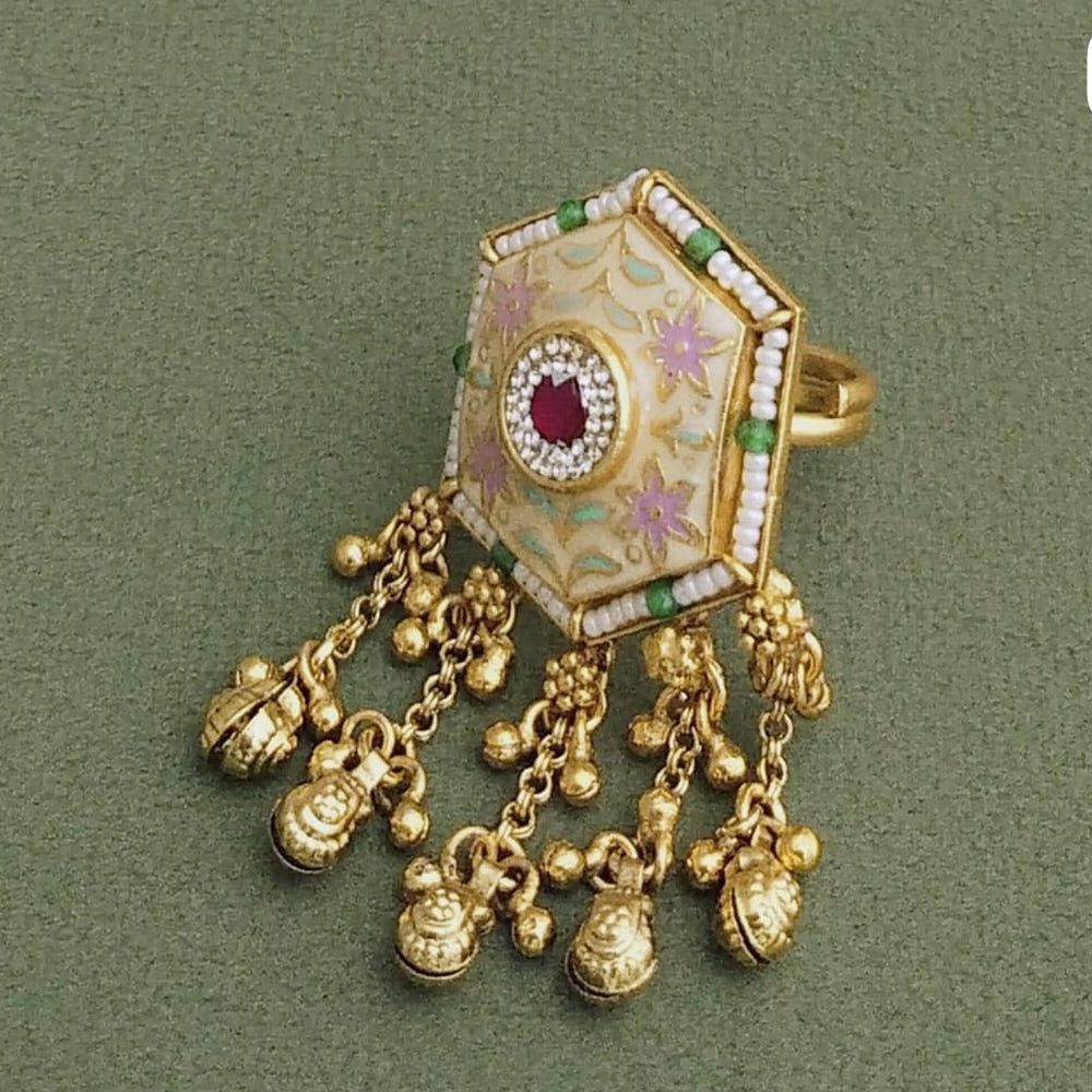 JCM Gold Plated Pota Stone Meenakari Ring