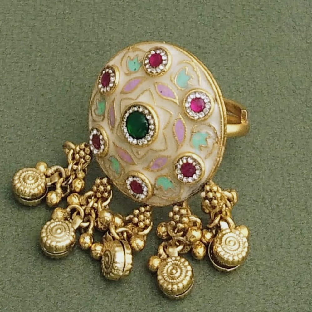 JCM Gold Plated Pota Stone Meenakari Ring