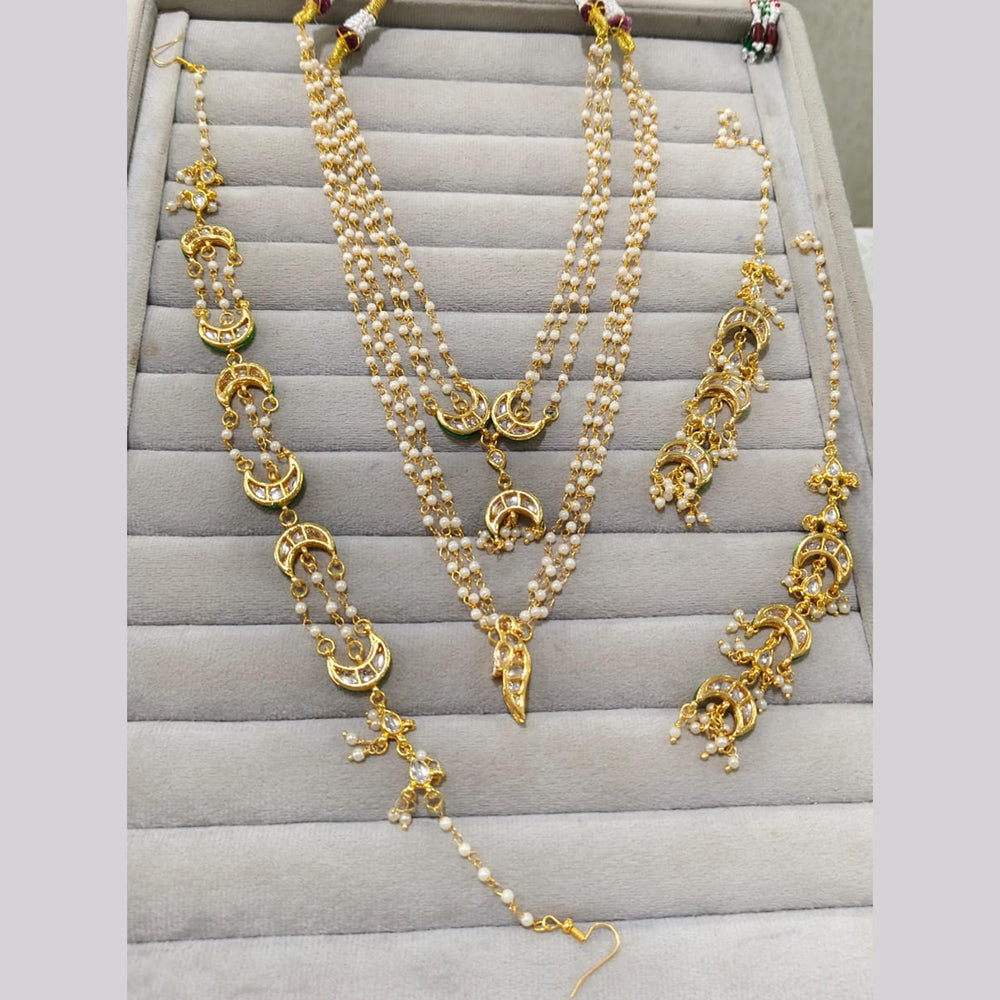 JCM Gold Plated Kundan Stone Beads And Pearls Necklace Combo Set