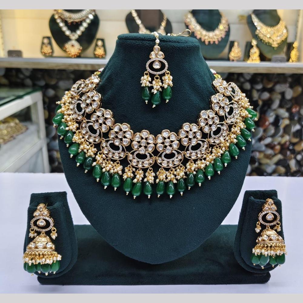 JCM Gold Plated Polki Kundan Pearl And Beads Necklace Set
