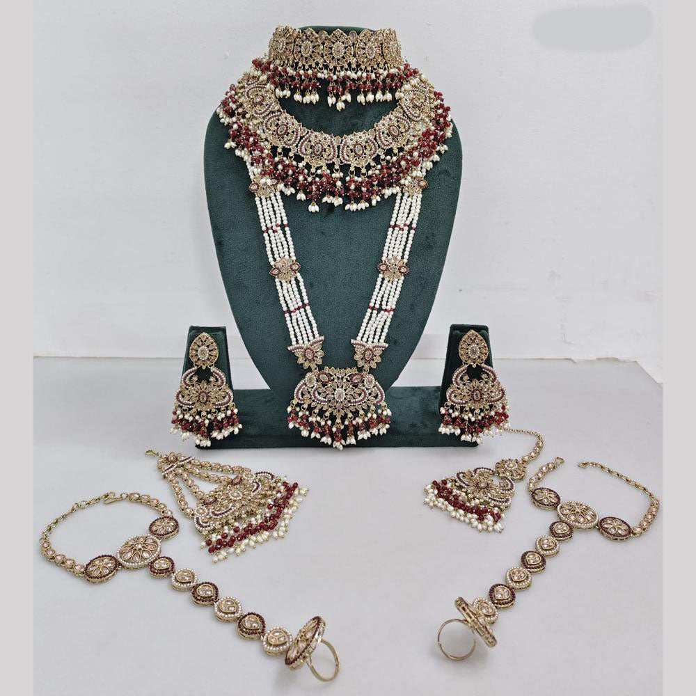JCM Gold Plated Crystal Pearl And Beads Bridal Set