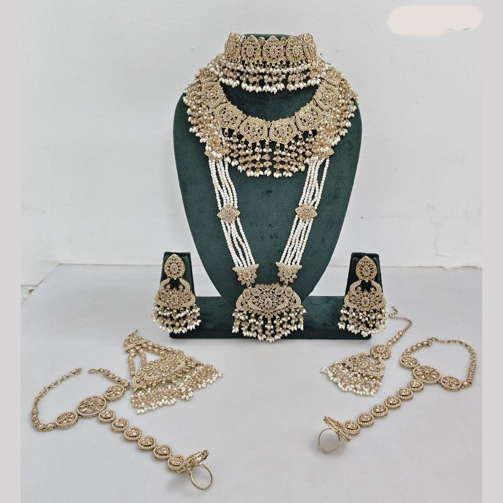 JCM Gold Plated Crystal Pearl And Beads Bridal Set