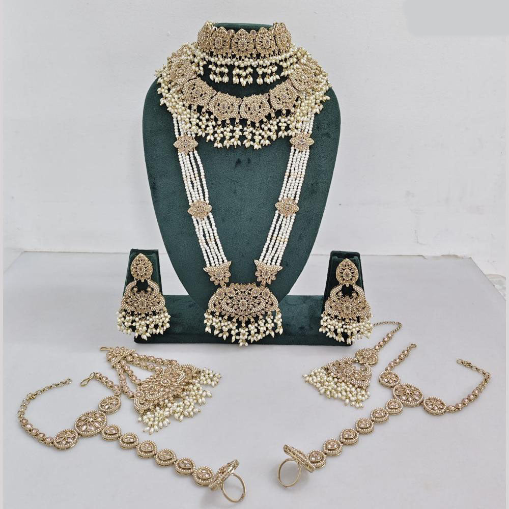 JCM Gold Plated Crystal Pearl And Beads Bridal Set
