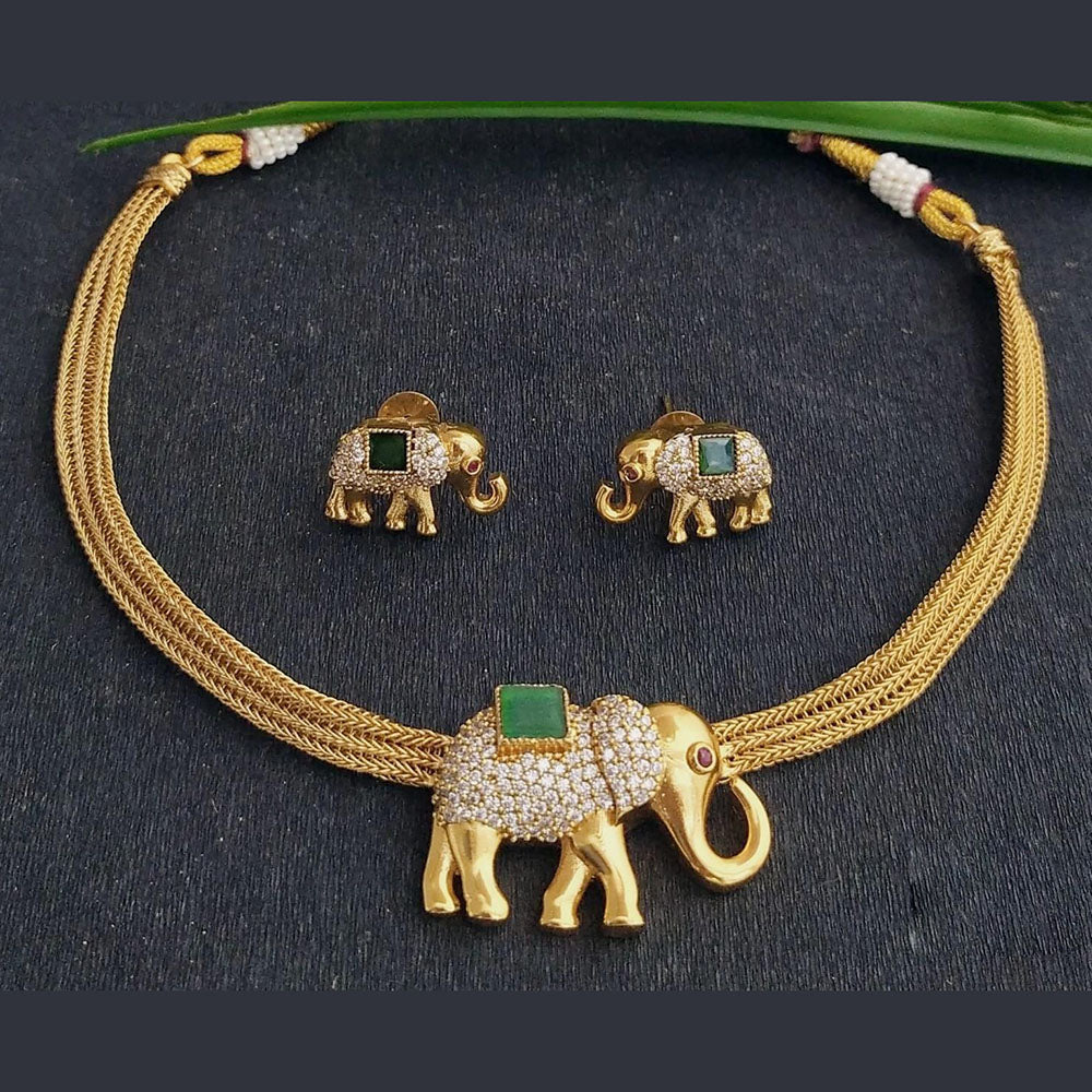 JCM Gold Plated Austrian Stone Elephant Shape Necklace Set