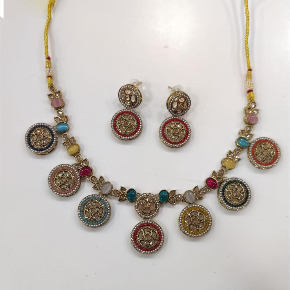 JCM Classic Crystal Stone And Pearls Royal Look Necklace Set