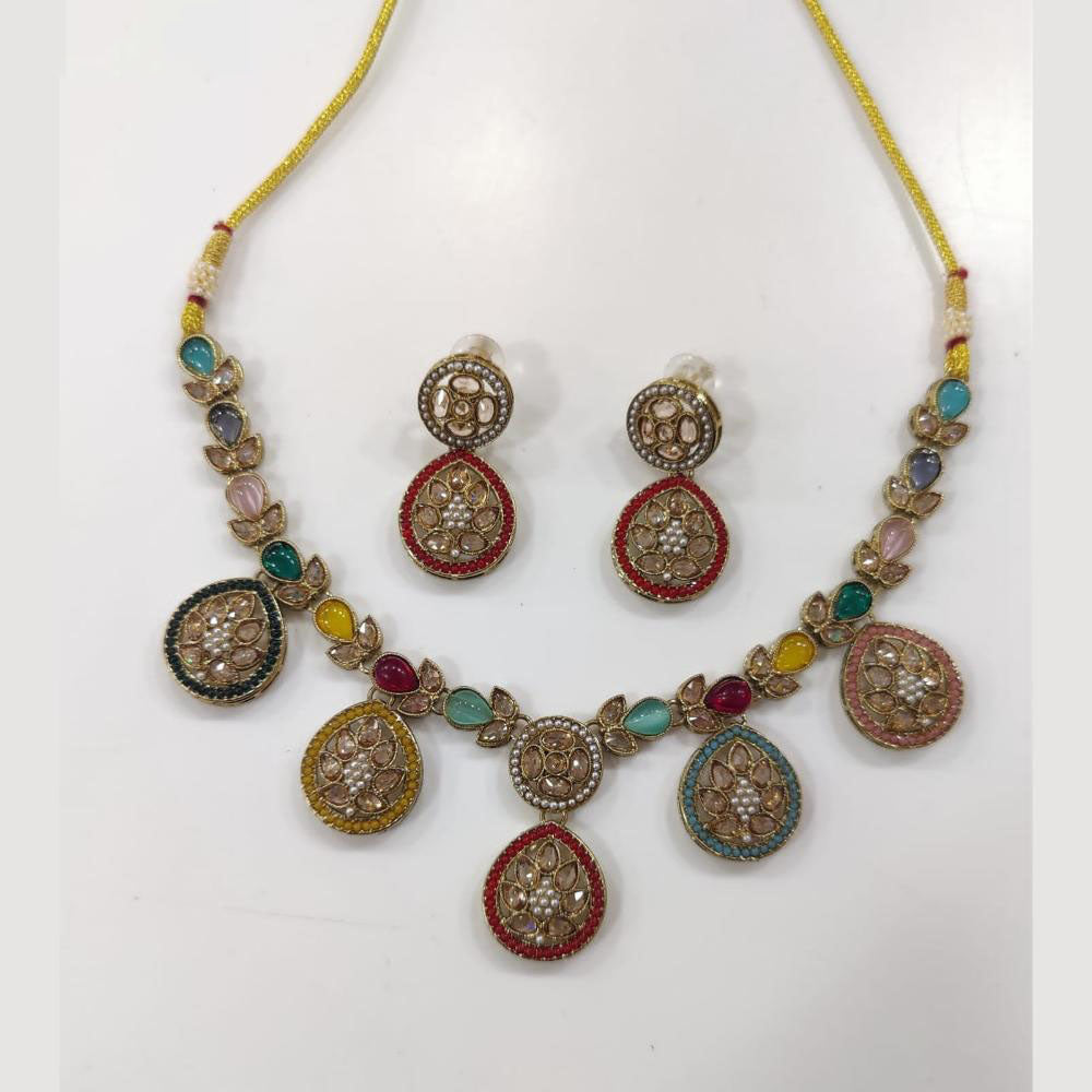 JCM Classic Crystal Stone And Pearls Royal Look Necklace Set