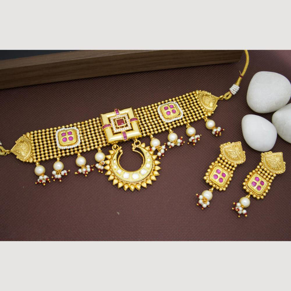 JCM Elegant Pota Stone And Pearl Glamorous Choker Necklace Set