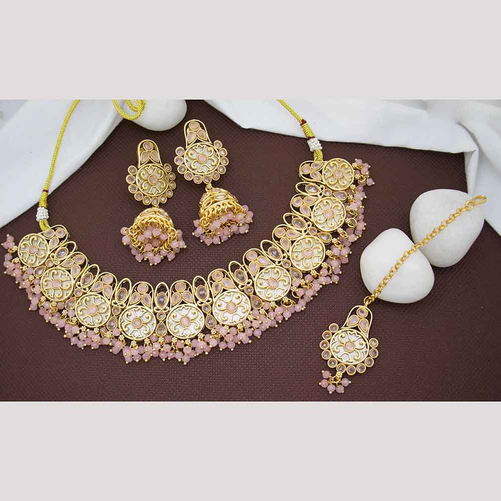JCM Classic Crystal Stone And Pearls Royal Look Necklace Set