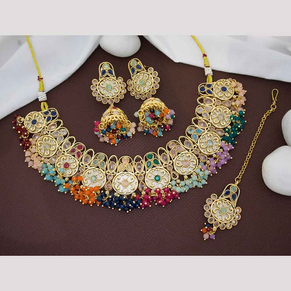 JCM Classic Crystal Stone And Pearls Royal Look Necklace Set