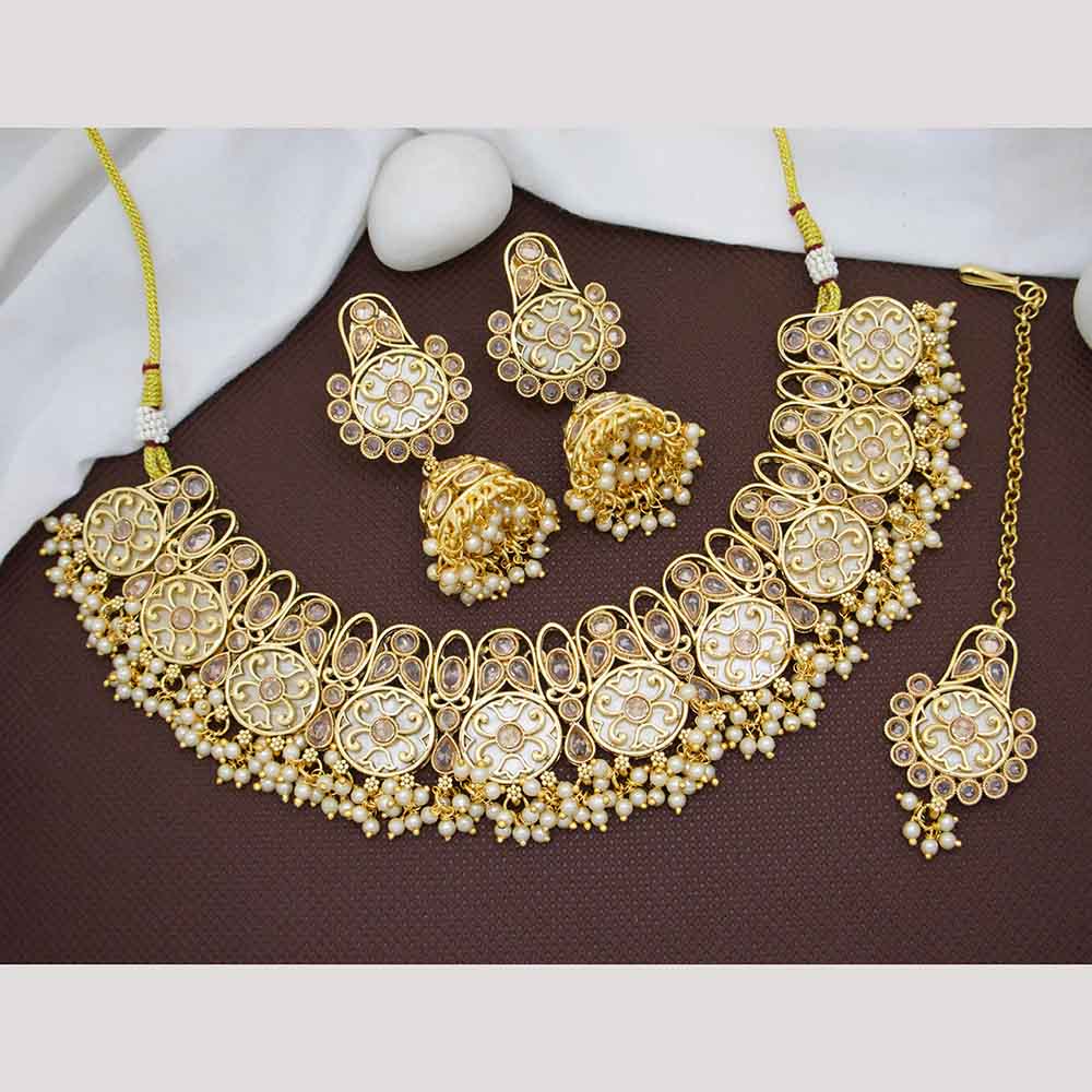 JCM Classic Crystal Stone And Pearls Royal Look Necklace Set