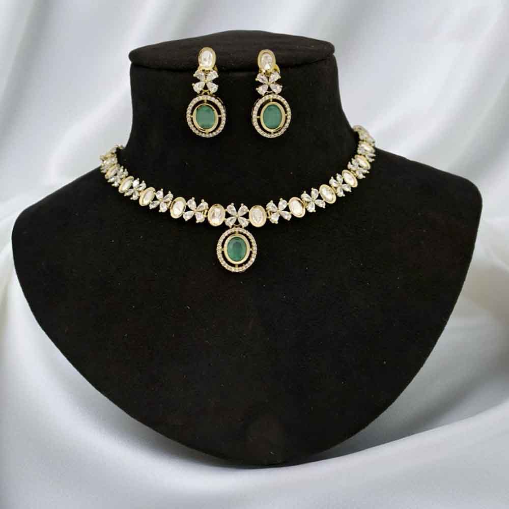 JCM Polki Kundan And American Diamond Necklace Set