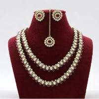 JCM Kundan Stone Double Layer Necklace Set 